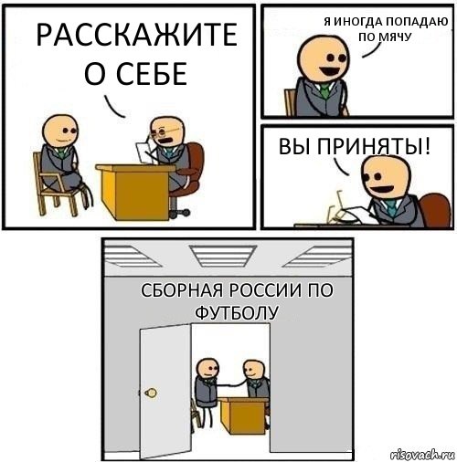 Расскажите о себе Я иногда попадаю по мячу Вы приняты! Сборная России по футболу, Комикс  Приняты