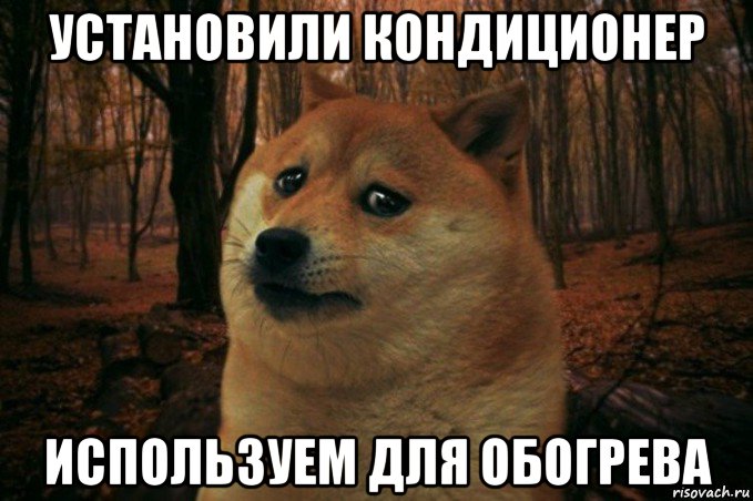 установили кондиционер используем для обогрева, Мем SAD DOGE