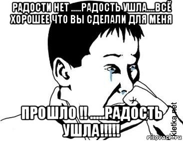 радости нет .....радость ушла....всё хорошее что вы сделали для меня прошло !! .....радость ушла!!!!!