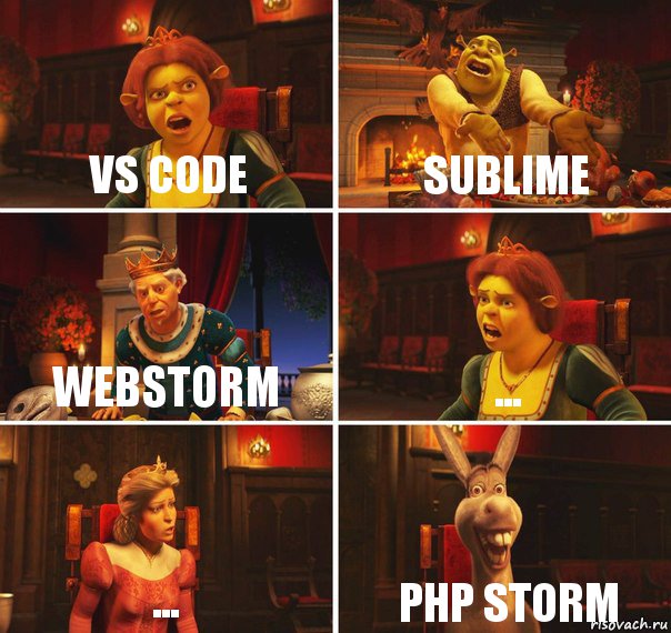 vs code sublime webstorm ... ... php storm, Комикс  Шрек Фиона Гарольд Осел