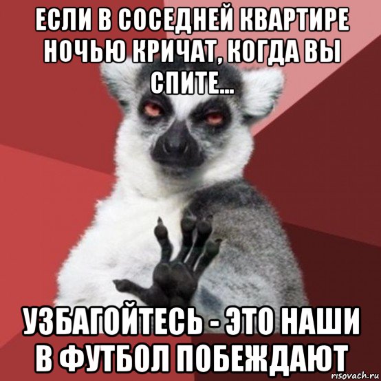 если в соседней квартире ночью кричат, когда вы спите... узбагойтесь - это наши в футбол побеждают, Мем Узбагойзя