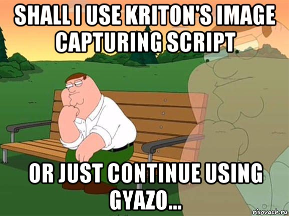 shall i use kriton's image capturing script or just continue using gyazo..., Мем Задумчивый Гриффин