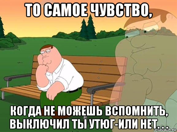 то самое чувство, когда не можешь вспомнить, выключил ты утюг-или нет. . ., Мем Задумчивый Гриффин