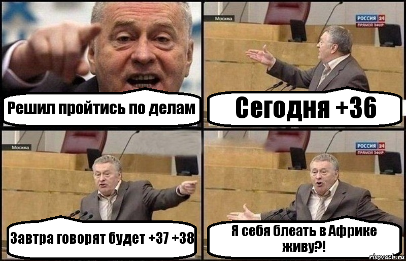 Решил пройтись по делам Сегодня +36 Завтра говорят будет +37 +38 Я себя блеать в Африке живу?!, Комикс Жириновский