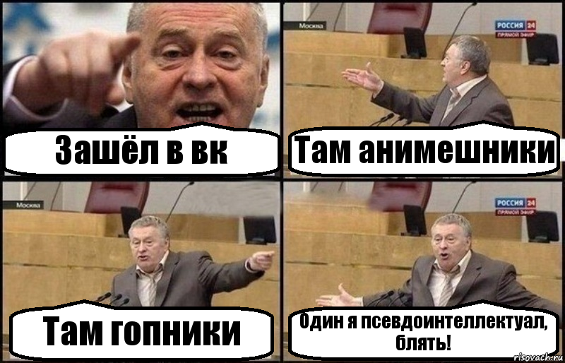 Зашёл в вк Там анимешники Там гопники Один я псевдоинтеллектуал, блять!, Комикс Жириновский