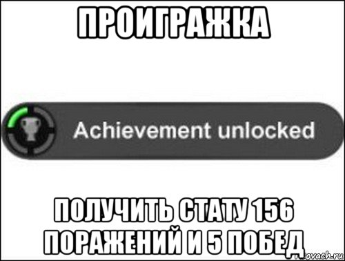 проигражка получить стату 156 поражений и 5 побед, Мем achievement unlocked
