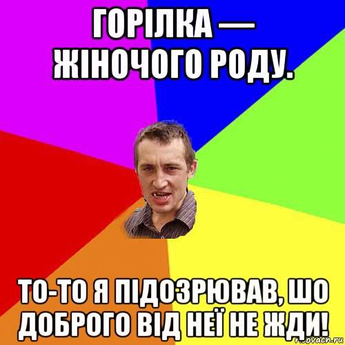 горілка — жіночого роду. то-то я підозрював, шо доброго від неї не жди!, Мем Чоткий паца