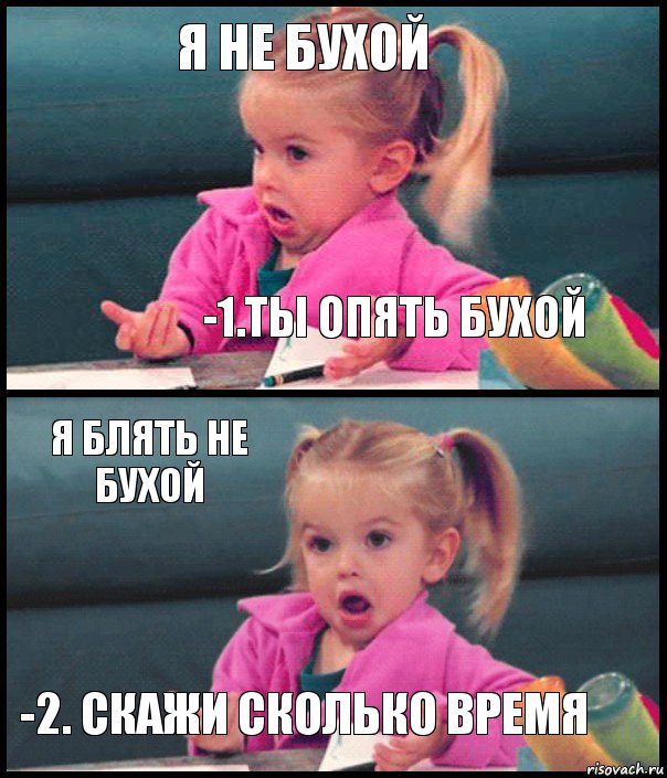 Я НЕ БУХОЙ -1.ТЫ ОПЯТЬ БУХОЙ Я БЛЯТЬ НЕ БУХОЙ -2. СКАЖИ СКОЛЬКО ВРЕМЯ, Комикс  Возмущающаяся девочка