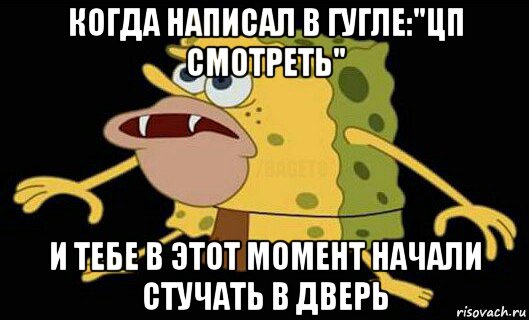 когда написал в гугле:"цп смотреть" и тебе в этот момент начали стучать в дверь, Мем Дикий спанч боб