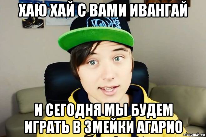 хаю хай с вами ивангай и сегодня мы будем играть в змейки агарио, Мем EeOneGuy
