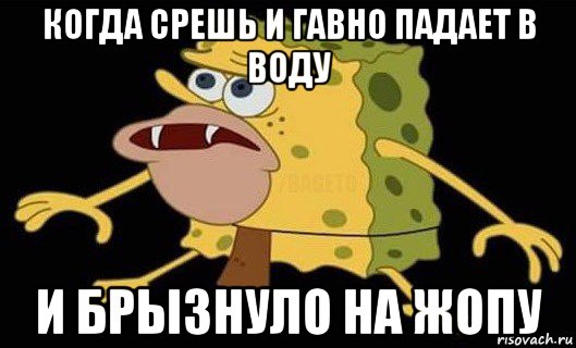 когда срешь и гавно падает в воду и брызнуло на жопу, Мем Губка Боб дикарь