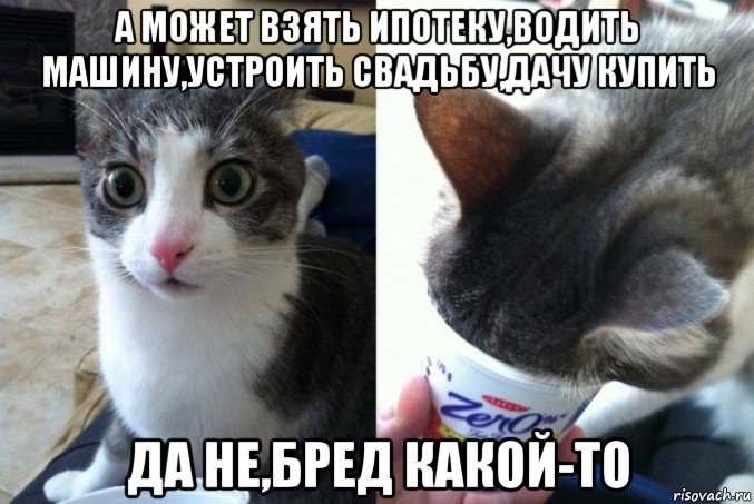 а может взять ипотеку,водить машину,устроить свадьбу,дачу купить да не,бред какой-то