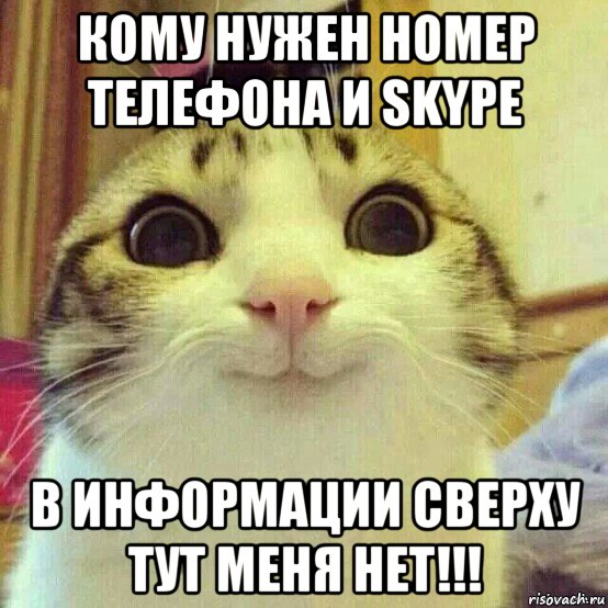 кому нужен номер телефона и skype в информации сверху тут меня нет!!!, Мем       Котяка-улыбака