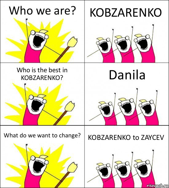 Who we are? KOBZARENKO Who is the best in KOBZARENKO? Danila What do we want to change? KOBZARENKO to ZAYCEV, Комикс кто мы