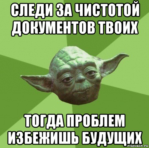 следи за чистотой документов твоих тогда проблем избежишь будущих, Мем Мастер Йода