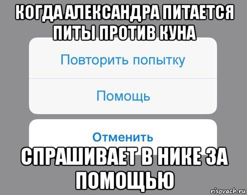 когда александра питается питы против куна спрашивает в нике за помощью, Мем Отменить Помощь Повторить попытку