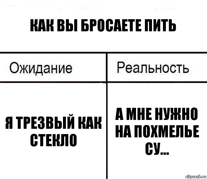 как вы бросаете пить я трезвый как стекло а мне нужно на похмелье су..., Комикс  Ожидание - реальность