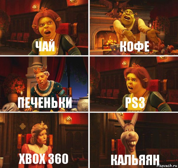 Чай Кофе Печеньки PS3 XBOX 360 КАЛЬЯЯН, Комикс  Шрек Фиона Гарольд Осел