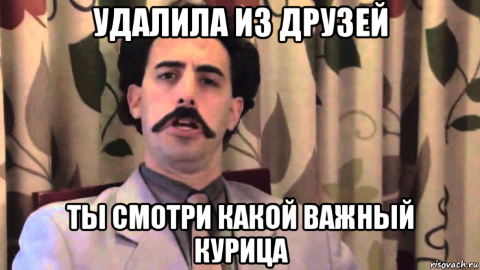 удалила из друзей ты смотри какой важный курица