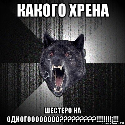 какого хрена шестеро на одногоооооооо?????????!!!!!!!!¡!!!, Мем Сумасшедший волк