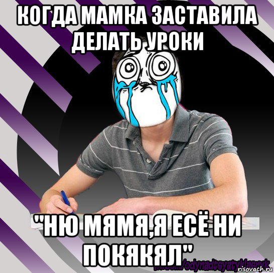 когда мамка заставила делать уроки "ню мямя,я есё ни покякял", Мем Типодинадцятикласник страх