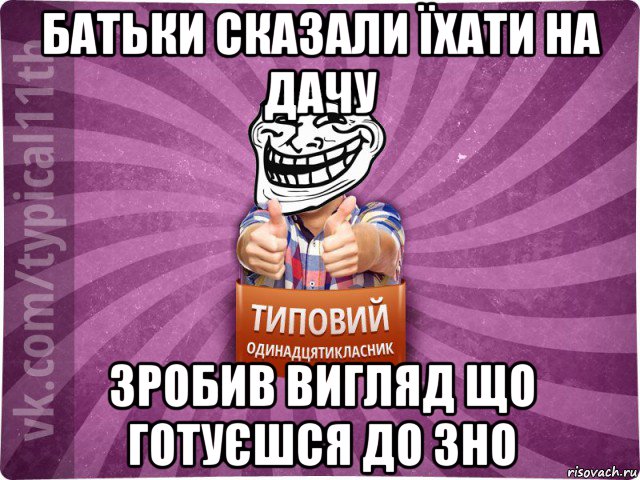 батьки сказали їхати на дачу зробив вигляд що готуєшся до зно