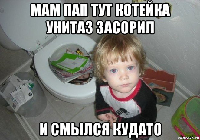 мам пап тут котейка унитаз засорил и смылся кудато