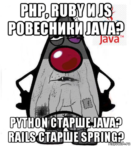 php, ruby и js ровесники java? python старше java? rails старше spring?, Мем Жатник