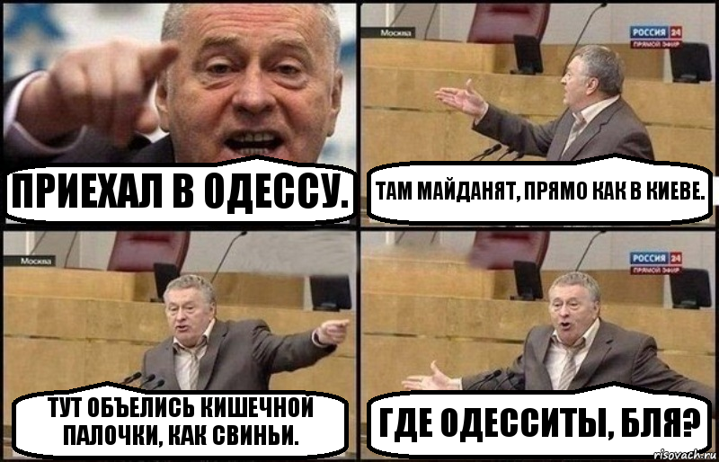 ПРИЕХАЛ В ОДЕССУ. ТАМ МАЙДАНЯТ, ПРЯМО КАК В КИЕВЕ. ТУТ ОБЪЕЛИСЬ КИШЕЧНОЙ ПАЛОЧКИ, КАК СВИНЬИ. ГДЕ ОДЕССИТЫ, БЛЯ?, Комикс Жириновский