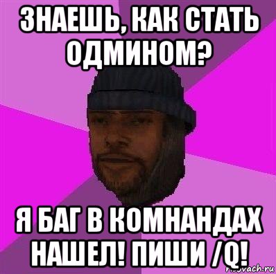 знаешь, как стать одмином? я баг в комнандах нашел! пиши /q!, Мем Бомж самп рп