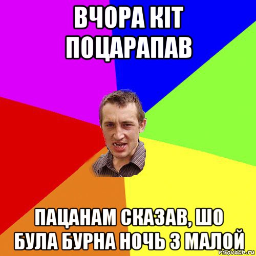 вчора кіт поцарапав пацанам сказав, шо була бурна ночь з малой, Мем Чоткий паца