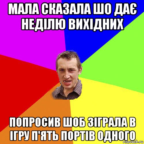 мала сказала шо дає неділю вихідних попросив шоб зіграла в ігру п'ять портів одного, Мем Чоткий паца