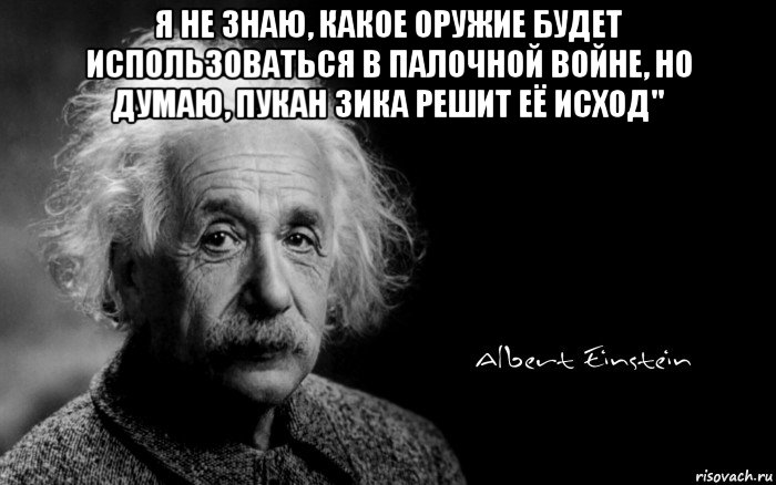 я не знаю, какое оружие будет использоваться в палочной войне, но думаю, пукан зика решит её исход" 