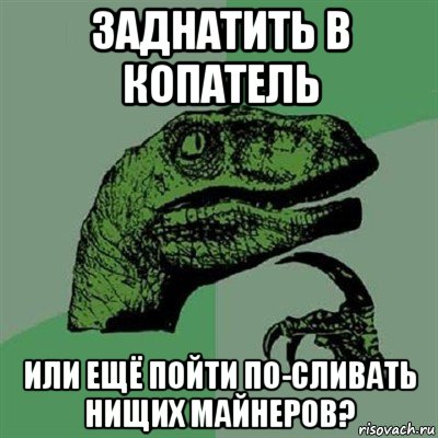 заднатить в копатель или ещё пойти по-сливать нищих майнеров?, Мем Филосораптор