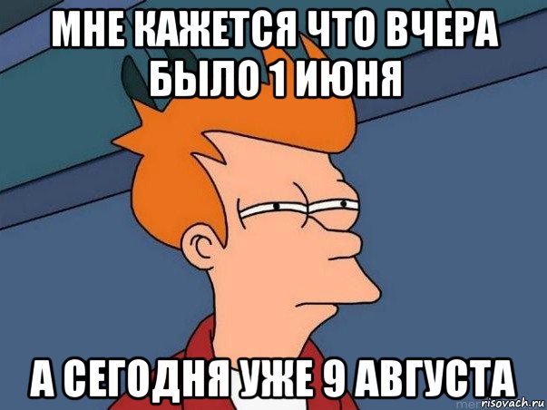 мне кажется что вчера было 1 июня а сегодня уже 9 августа, Мем  Фрай (мне кажется или)