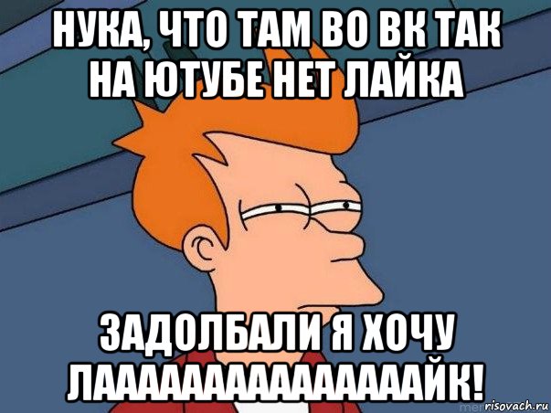 нука, что там во вк так на ютубе нет лайка задолбали я хочу лааааааааааааааайк!, Мем  Фрай (мне кажется или)