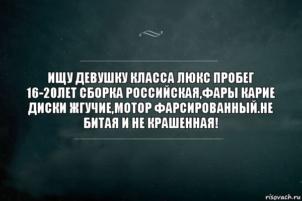 Ищу девушку класса люкс Пробег 16-20лет Сборка Российская,фары карие диски жгучие,мотор фарсированный.Не битая и не крашенная!, Комикс Игра Слов