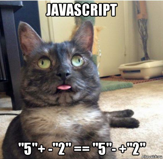 javascript "5"+ -"2" == "5"- +"2", Мем   Кот завис