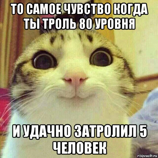 то самое чувство когда ты троль 80 уровня и удачно затролил 5 человек, Мем       Котяка-улыбака