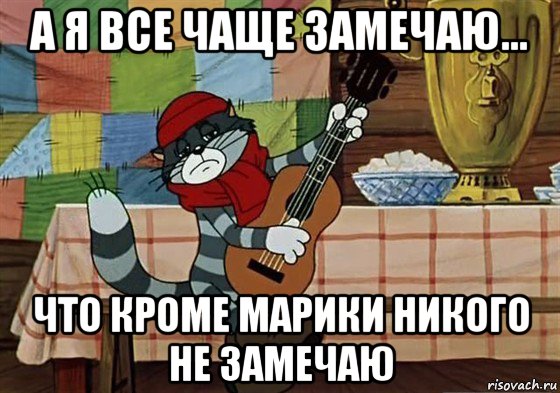 а я все чаще замечаю... что кроме марики никого не замечаю, Мем Грустный Матроскин с гитарой