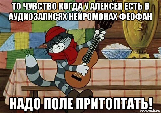 то чувство когда у алексея есть в аудиозаписях нейромонах феофан надо поле притоптать!, Мем Грустный Матроскин с гитарой