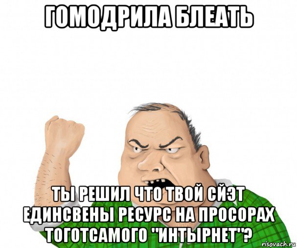 гомодрила блеать ты решил что твой сйэт единсвены ресурс на просорах тоготсамого "интырнет"?, Мем мужик