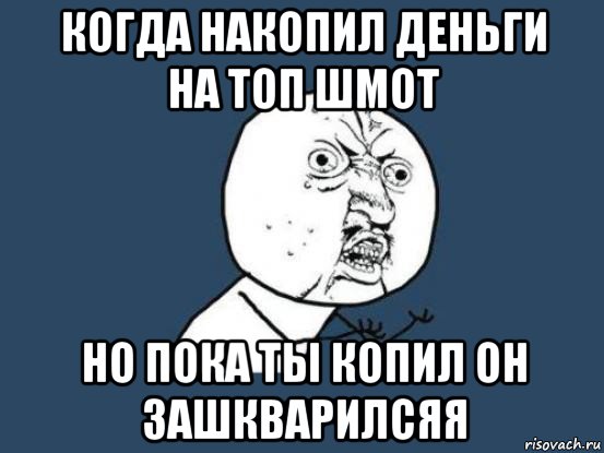 когда накопил деньги на топ шмот но пока ты копил он зашкварилсяя, Мем Ну почему