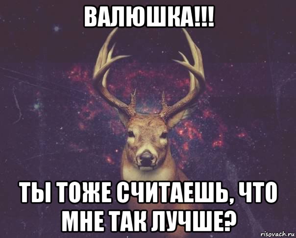 валюшка!!! ты тоже считаешь, что мне так лучше?, Мем  олень наивный