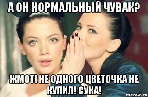 а он нормальный чувак? жмот! не одного цветочка не купил! сука!, Мем  Он