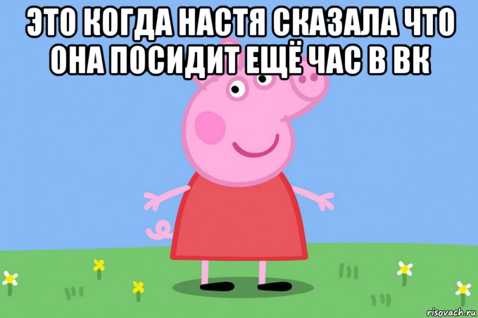 это когда настя сказала что она посидит ещё час в вк , Мем Пеппа