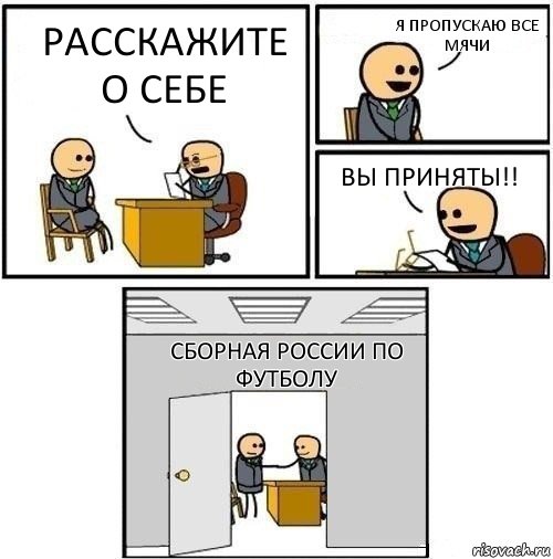 Расскажите о себе Я пропускаю все мячи Вы приняты!! Сборная России по футболу, Комикс  Приняты