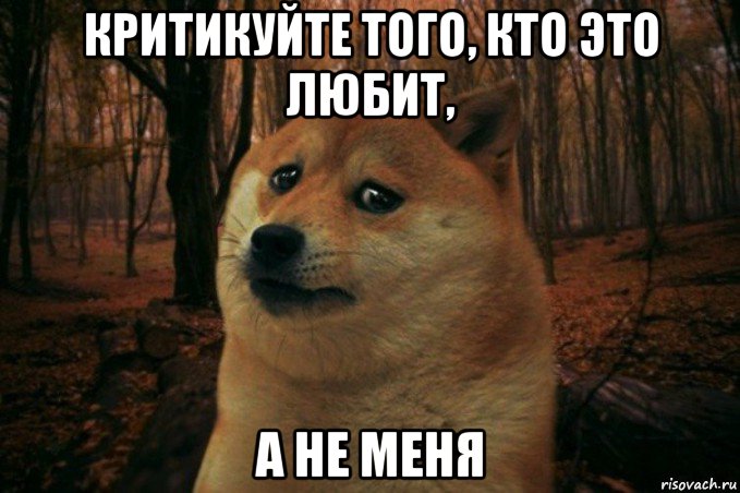 критикуйте того, кто это любит, а не меня, Мем SAD DOGE