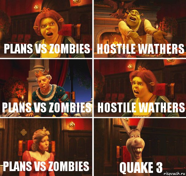 Plans vs Zombies Hostile Wathers Plans vs Zombies Hostile Wathers Plans vs Zombies Quake 3, Комикс  Шрек Фиона Гарольд Осел