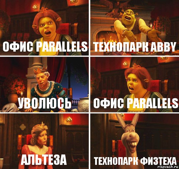 Офис Parallels Технопарк Abby Уволюсь Офиc Parallels Альтеза Технопарк Физтеха, Комикс  Шрек Фиона Гарольд Осел